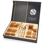 Knife Spoon Fork Sets 24PCS cutlery Stainless Steel gold flatware set with gift box