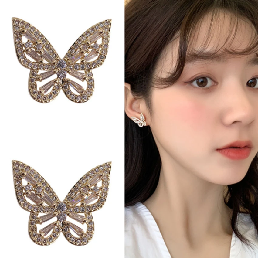 Korean East Gate 925 silver needle with zircon inlaid delicate butterfly minority temperament retro Earrings