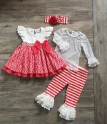 lace ruffle long pants fall stripe red trousers girl boutique outfit set