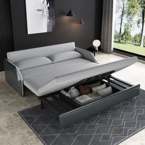 Leather cloth combined with light luxury foldable sofa bed, simple solid wood, multifunctional sitting and sleeping storage sofa