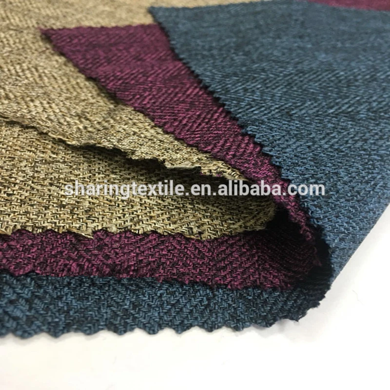 Linen Like Imitated Gunny Fabric,Black Silk Yarn Dyed Cationic Treble Colors Herringbone Jacquard Linen Imitation Sofa Fabric