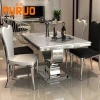 Luxury kitchen dining room dinner desk 6 seater banquet furniture stainless steel base metal marble top square dining table set