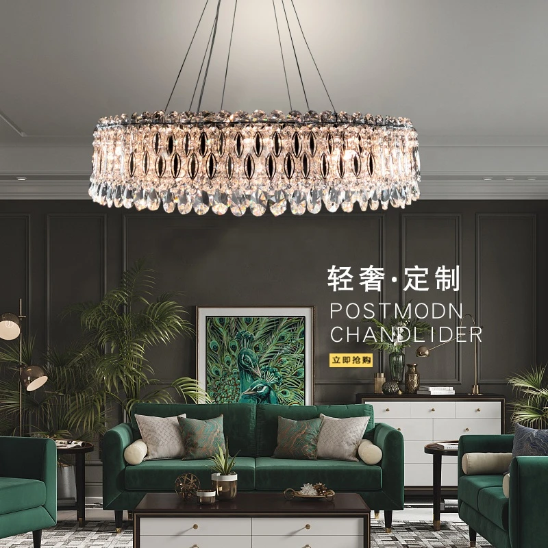 Luxury round k9 crystal ball prisms chandelier bright and living room lampe berger style noble dining room lighting lamps