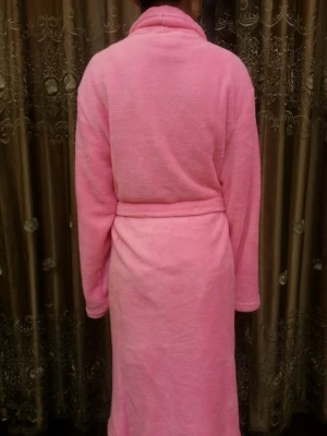 Luxury Warm Solid Flannel Fleece Bathrobe for Women Men