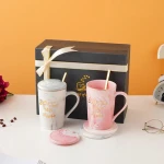 Marbled mug ceramic cup coffee mug cup couple water cup with lid coaster gift set