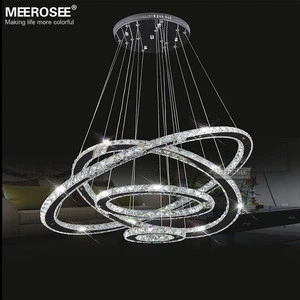 MEEROSEE 4-Ring Light Hanging Crystal Ring Chandelier Circle LED Light MD8825-4R