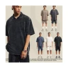 mens 2 piece suit folded neck heavyweight t-shirt sports high street athletic wear shorts and polo vintage graphic t shirt set
