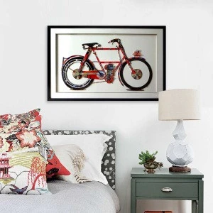 Modern Framed Indoor Decoration Red Bicycle 3D Paper Collage Wall Art