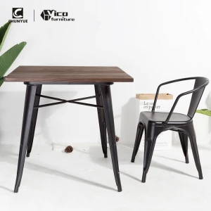 Modern restaurant wood top square industrial dining table