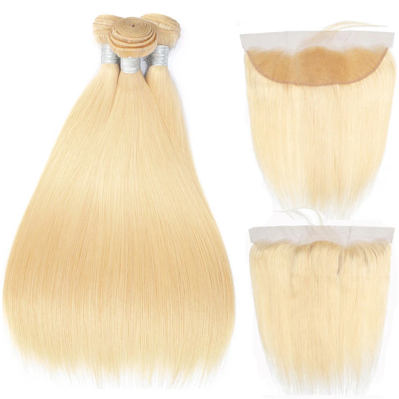 Ms Mary 10A Grade Silky Straight 613 Blonde Brazilian Human Hair Bundles with Ear to Ear Lace Frontal