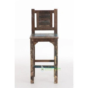 Multicolored Antique Teakwood Bar stool chair with backrest and footrest bar counter Barhocker for Restaurant