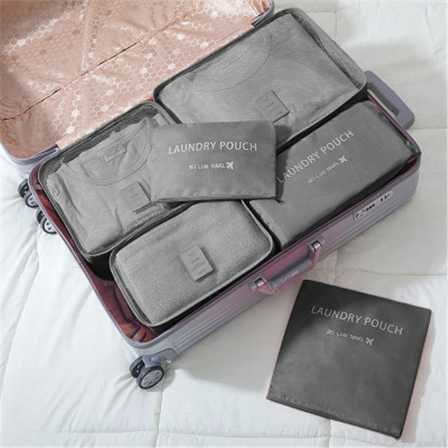 Multifunctional Large Size Thick Material Suitcase Organizer Pouch Travel Storage Bag 6Pcs Packing Cubes Set