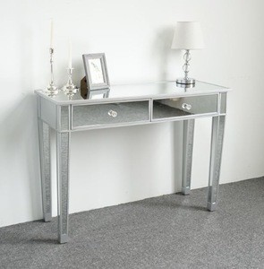 Multifunctional Mirrored Desk/Console/Dressing/Nail Table, Silver / Rose/Gold Mirrored,Soild Wood Legs