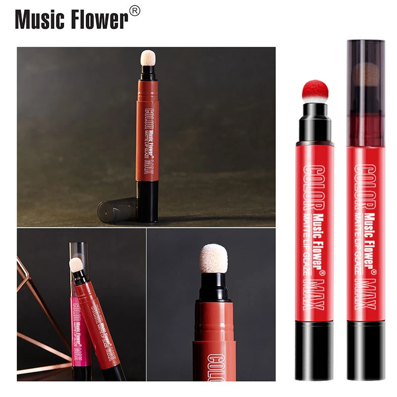 Music Flower Lipstick Lipgloss Matte Batom Waterproof Long Lasting 6color Rotating Glossy Lip Gloss With Soft Cushion Sponge