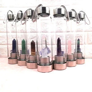 Natural Crystal Water bottles Healing Point Wand Cup Gemstone Energy Glass Bottles