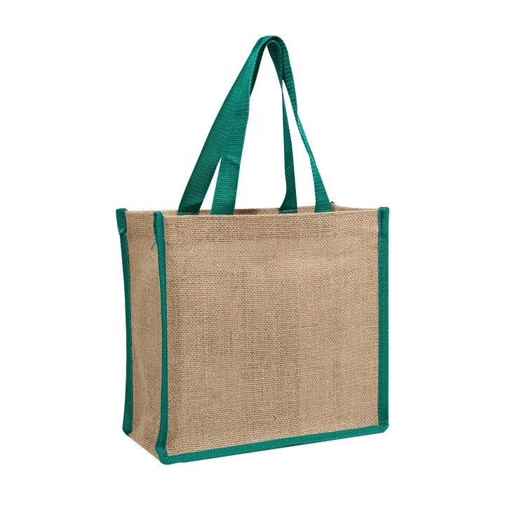 Natural Jute Bag Burlap Tote Reusable Shopping Bag With Logo Printed