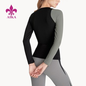 New Arrival 2020 Fitness Clothes Tights Female Sport Wear Spandex Poloyster Woman Long Sleeve Two Tone Yoga Top
