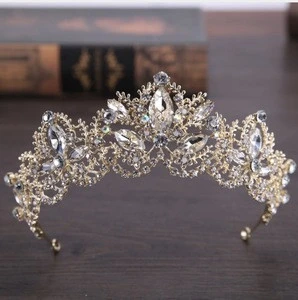 New Fashion Luxury Crystal Bridal Crown Tiaras Light Gold Crowns for Women Bride Wedding Hair Accessories MTA289