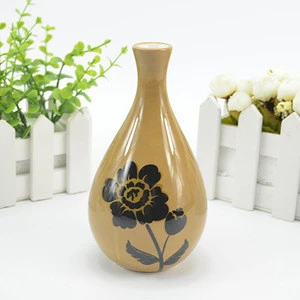 New products little small white and brown ceramic vase with black flower design
