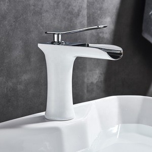 New Style Arrival White &amp; Chrome Deck Mounted Single Handle Brass Bathroom Tap Hot Cold  Water Mixer Basin Faucet