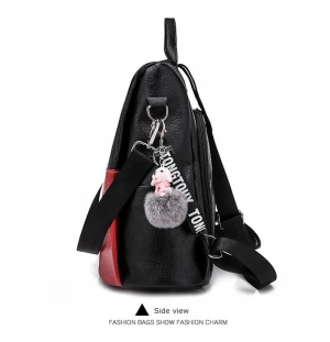 New Unique Design Anti-Theft Bags Stylish PU Leather Three Color Stitching Woman Backpack