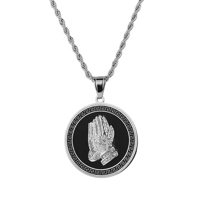 Occidental-american popular logo stainless steel round buddhist pendant necklace HIPHOP street accessories men and women