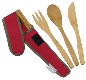 Organic Bamboo Heat Resistant Dinnerware Set For Travel Utensils With Carrying Case