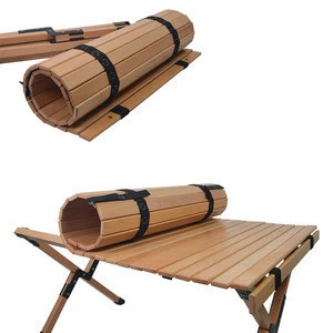 Outdoor luxury Wooden Picnic Table Portable Folding Roll Top Wood Camping Table with Storage Bag