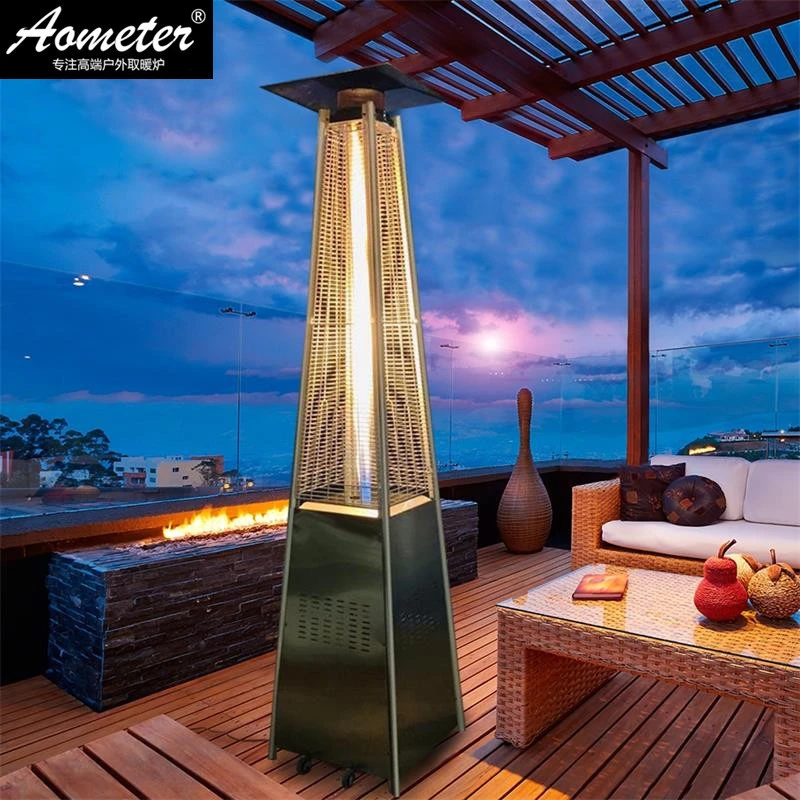 Outdoor patio heater remote gas covers waterproof table top glass tube pyramid patio heater with light