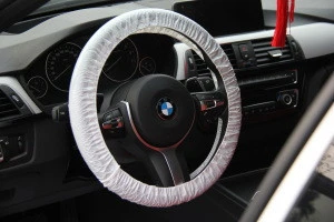 PE Disposable Plastic Clear Protective Auto Steering Wheel Elastic Covers with logo