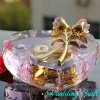 Pink Rose Flowers Crystal Heart Music Box For Wedding Souvenir
