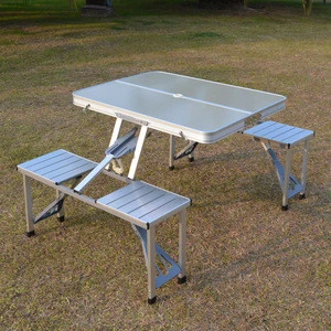 Portable Folding Table Outdoor Picnic table with 4 Chairs Folding Desk with four seats
