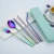 Import Portable Stainless Steel 304 Fork Spoon Chopsticks Cutlery Straw Set 2 buyers  Wheat Box from China