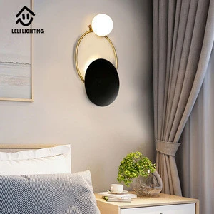 Post modern bed room creative glass metal round black light led white wall lamp