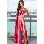 pretty steps 2020 women's deep v-neck casual  beach summer backless floral print  split beach party maxi dress
