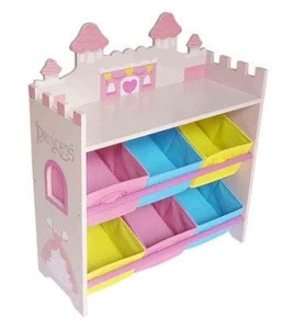Princess Kids Children Furniture Indoor Wooden Wood Organizer Cabinet Toy Storage Rack with Colorful Storage Boxes