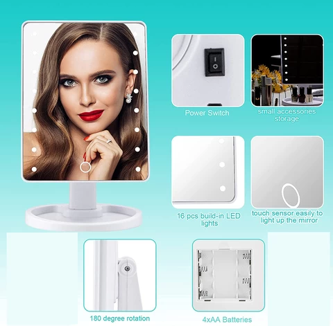 Pritech portable table private label led cosmetic mirror, vanity lighted led makeup mirror