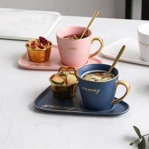 Private label breakfast pink ceramic saucer tea coffee cup set