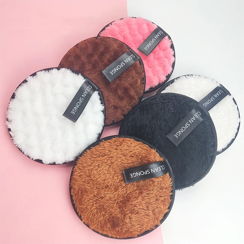 Private Label Reusable Soft Fiber Fabric Wrapped Sponge Mild Cleaning Face Pads Makeup Remover Pads