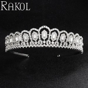 RAKOL HA034 Luxury Glorious White Gold Zircon Crystal Crown Tiara Bridal Wedding Hair Accessory For Women