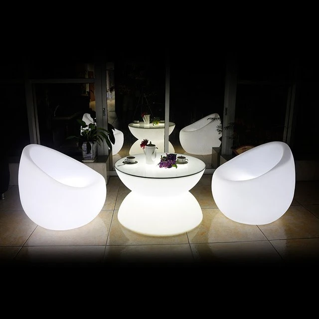 Rental event furniture PE plastic rechargeable led table glowing led lounge furniture