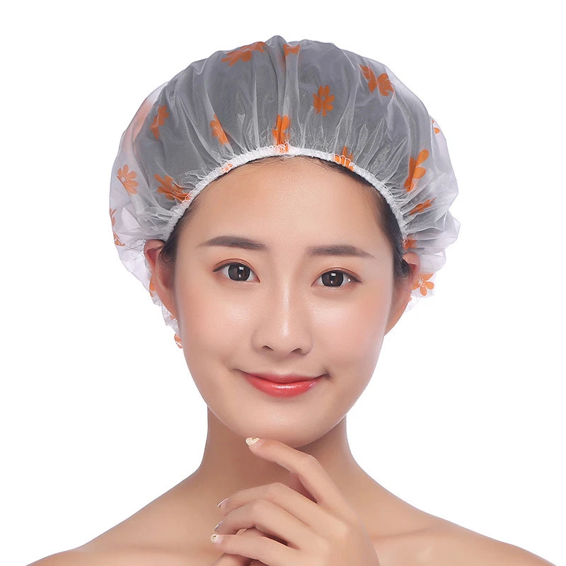Reusable lace elastic band bath hair cap anti-smoke hat cute flower waterproof shower cap women cartoon PVC face wash hair cover
