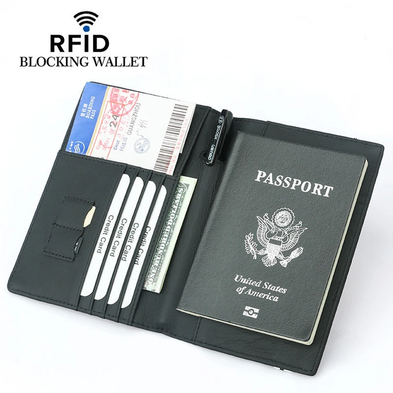 RFID blocking passport cover travel wallet leather passport holder