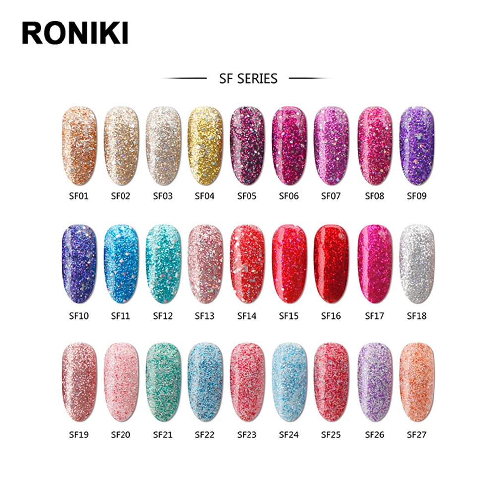 RONIKI free sample cheap shipping 15ml color glitter nail uv gel polish