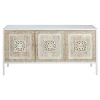 Rustic Wooden Three Doors Carved White Wash Sideboard