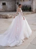 Scoop A Line Elegant Lace Bride Pink Long Sleeve Bridal Gowns Wedding Dress from China