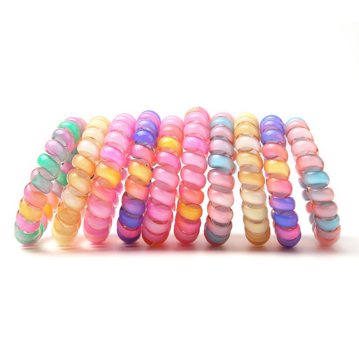 Scrunchies Hair Tie 10Pcs/Bag Telephone Line Hair Ties Macron Color Elastic Hairband Pony Tails Hair Accessories ONLY FOR USA