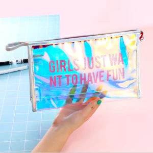 Sellable transparent cosmetic Pencil case handle transparent bag