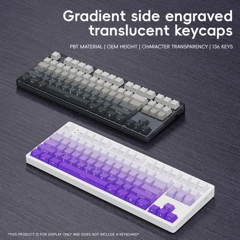 Side Print Keycap Set Black RGB OEM Profile Keycap136keys Mechanical Keyboard Customization
