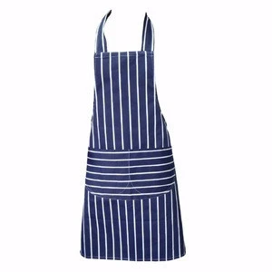 Simple design hot sale cheap promotion custom print logo bulk wholesale blue stripe cooking apron for restaurant uniform on sale